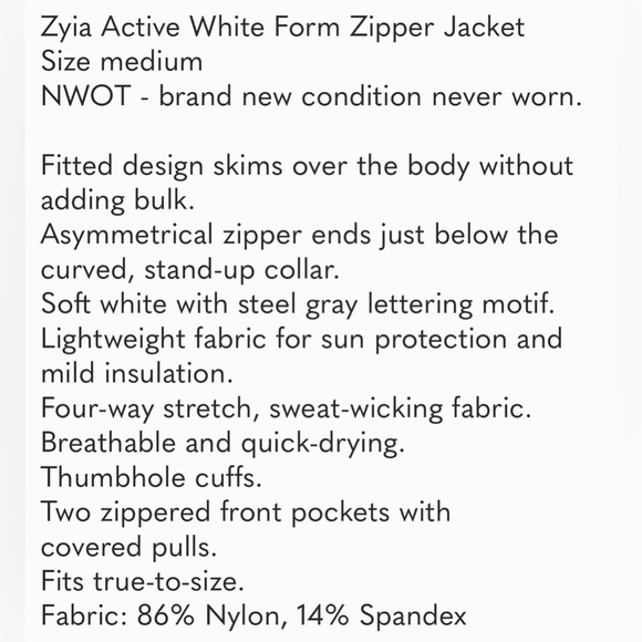Zyia Zip Up size Medium - Picture 8 of 8